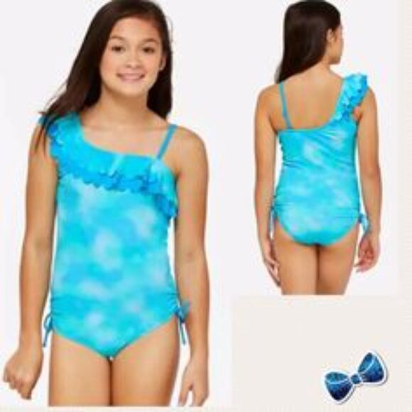 Blue & Green 1 Pcs Justice Swimsuit Size 7 - Picture 1 of 10